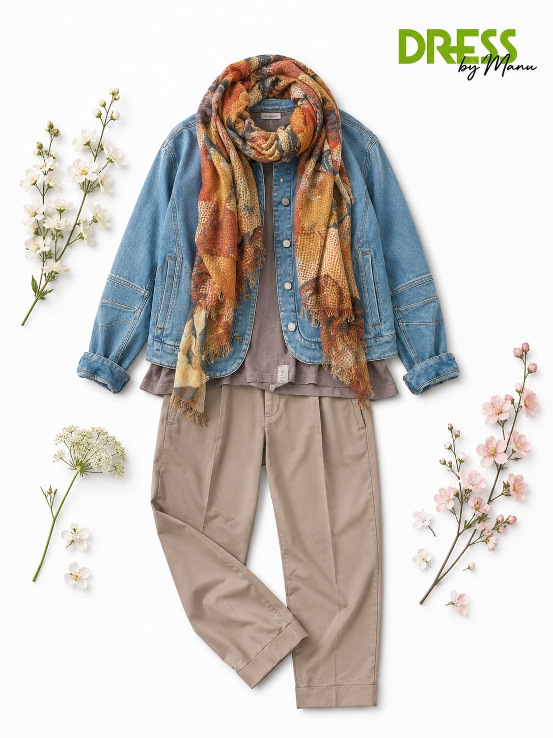 Outfit mit Jeansjacke und Schal bei DRESS by Manu