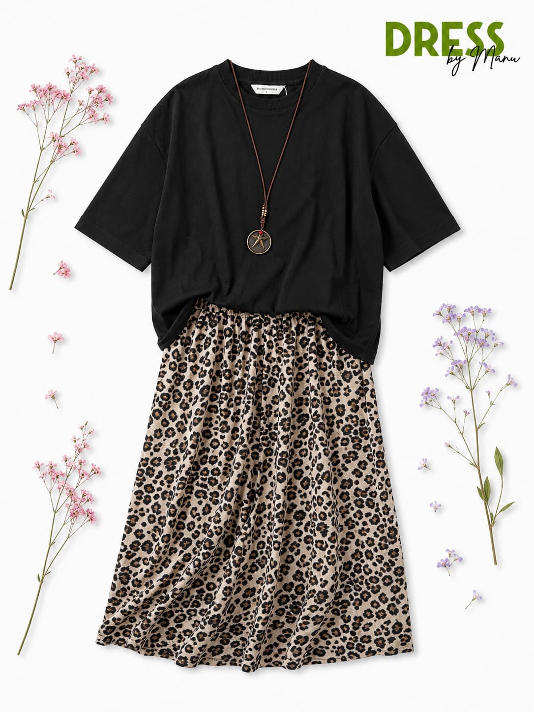 Leopardenrock mit schwarzem Shirt bei DRESS by Manu